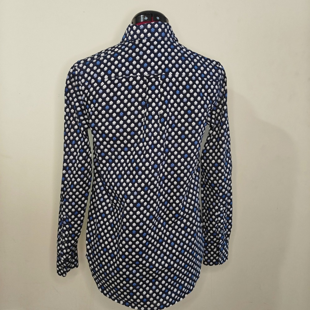 J.Crew Womens Floral Blouse Navy Blue 100% Cotton Popover Collared Shirt Size 0 - Picture 2 of 7